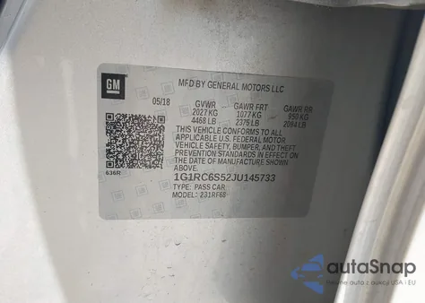 2018 Chevrolet Volt Lt from USA, damaged, VIN 1G1RC6S52JU145733